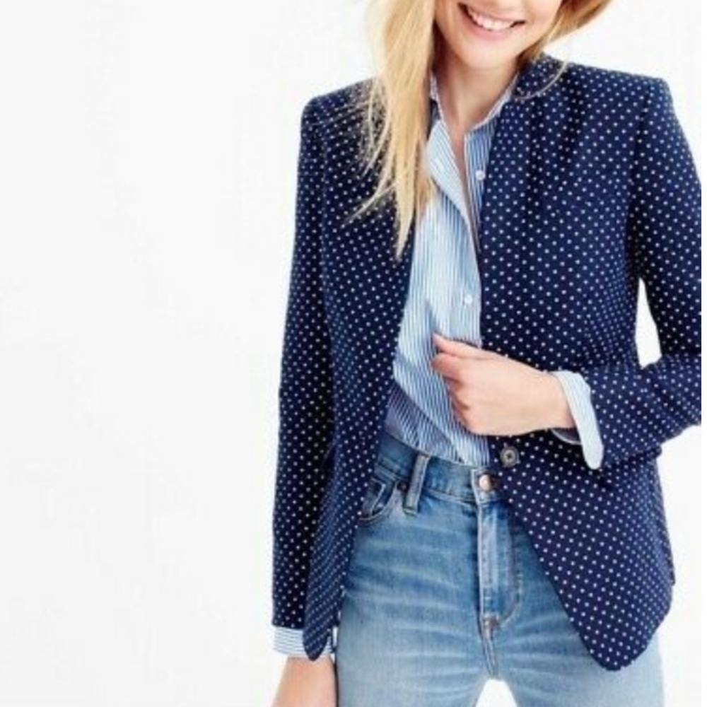J Crew Navy & White Polka Dot Regent Blazer